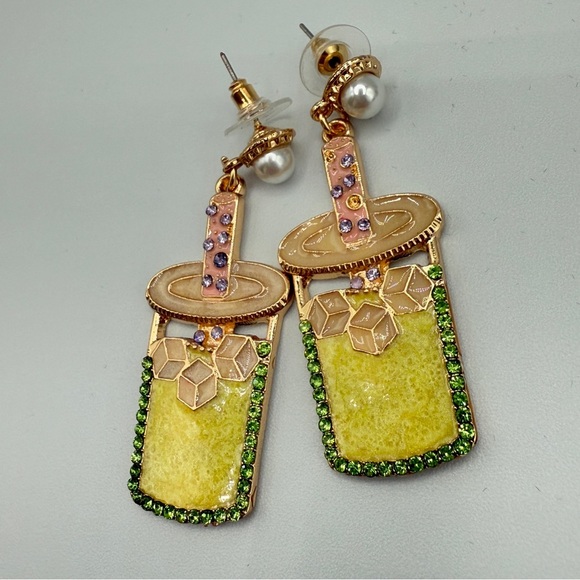 Fun Summer Cocktail Vacation Drink Rhinestone Earrings - Picture 3 of 7